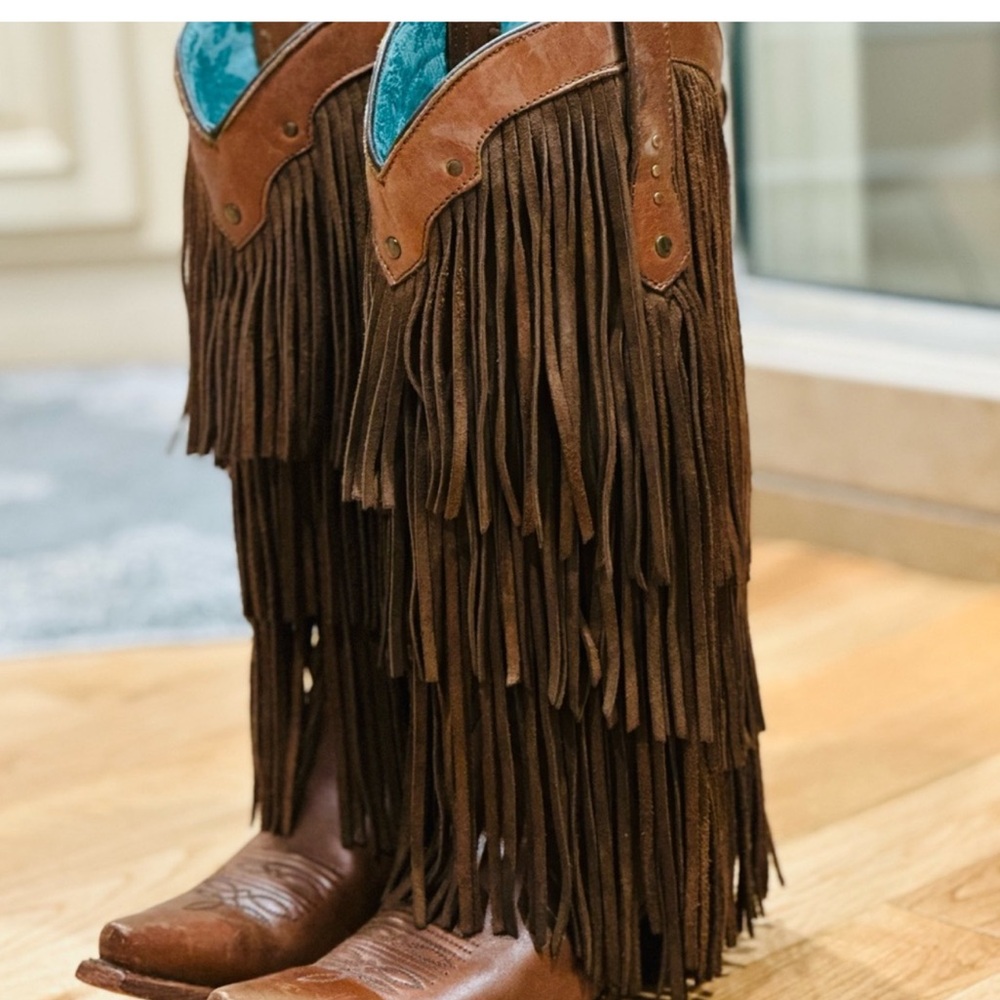 CORRAL Tan Fringe SIERRA Tall Top Western Boots 7.5M - Picture 4 of 4